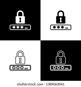 Set Password protection and safety access icons isolated on black and white background. Lock icon. Security, safety, protection, privacy concept. Vector Illustration