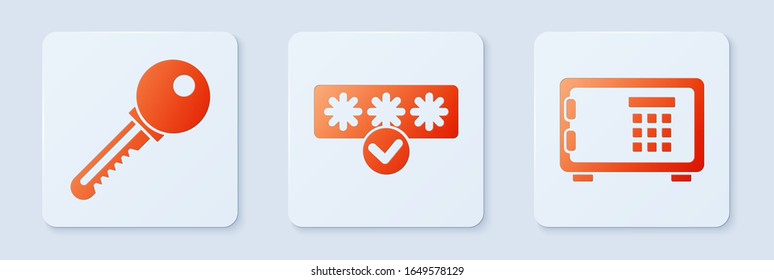 Set Password protection and safety access, Key  and Safe . White square button. Vector