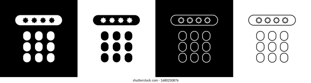 Set Password protection and safety access icon isolated on black and white background. Security, safety, protection, privacy concept.  Vector Illustration