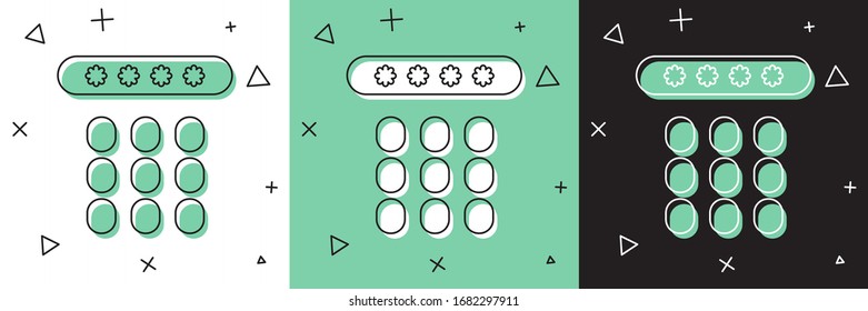 Set Password protection and safety access icon isolated on white and green, black background. Security, safety, protection, privacy concept.  Vector Illustration