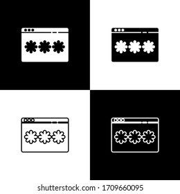 Set Password protection and safety access icon isolated on black and white background. Security, safety, protection, privacy concept. Vector Illustration