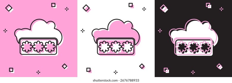 Establecer la protección de la Contraseña y el ícono de acceso de seguridad aislado en el fondo rosa y blanco, negro. Seguridad, seguridad, protección, concepto de privacidad.  Ilustración vectorial