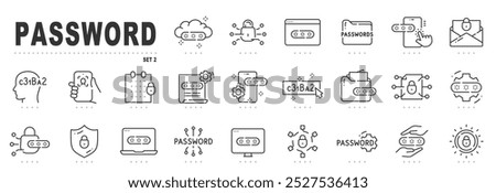 Set of password related line icons. Security, lock, login, acces, code etc. Editable stroke. Set 2