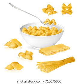 set pasta, realistic vector illustration