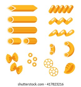 Set of pasta shapes. Pasta collection. Vector illustration set of different types of pasta