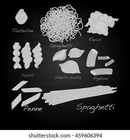 Set of pasta shapes. Vector illustration