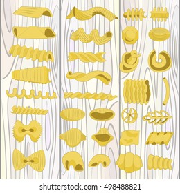 Set of pasta shapes. Vector illustration