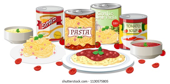 A set of pasta and soup illustration
