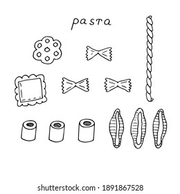 Juego de pastas, ilustración vectorial, boceto de dibujos a mano