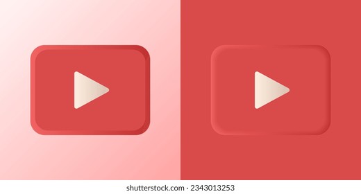 Conjunto de formas de iconos de vídeo 3D pastel. Símbolo volumétrico de vídeo. Reproducir botones de jugador. Minimalismo. Fondo rojo y rosa. Ilustración del vector