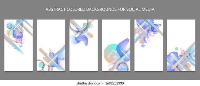Conjunto de tonos pastel abstractos. Opciones de diseño para medios sociales. Líneas con elementos de acuarela