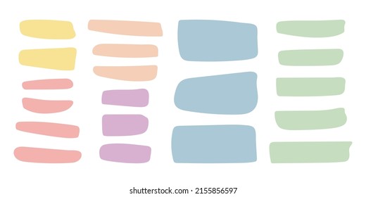 Set of pastel abstract shapes, place for text. Simple vector freeforms isolated on white background. Rectangular abstract decorative elements for design, decor and stylish collages, template for text.
