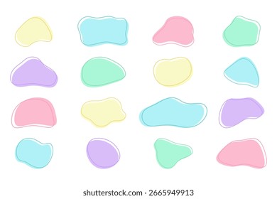 Um conjunto de formas abstratas pastel com contornos finos. Perfeito para projetar cartazes, fundos, banners da Web, modelos e colagens criativas. Vetor totalmente editável.
