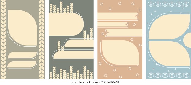 Conjunto de fondo vertical abstracto pastel en un estilo de trigo. Antecedentes de aplicaciones móviles e historias estilo minimalista