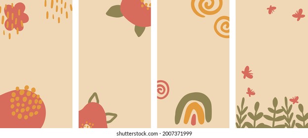 Set of pastel abstract vertical background in one cozy style. Background for mobile app and stories minimalistic style