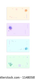 Set of  pastel backgrounds with water color splash blots. Templates  with watercolor elements. Cards with empty space for text. Collection of horizontal banners. Vector illustration.