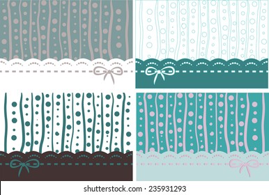 A set of pastel blue colored pastel backgrounds with lace and bows for Valentine's day