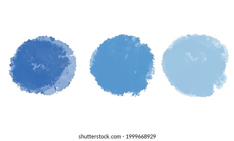 Set of pastel blue watercolor brush isolate on white, vector.