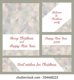Set of pastel cards with abstract points background. Merry Christmas and Happy New Year flayers. Holiday invitation design. Vector illustration. Isolated cards templates. Ideal templates for printing.
