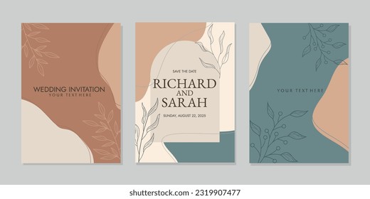 Set von pastellfarbenen Einladungs-Designs mit handgezeichnet Blumendekorationen. abstrakter botanischer Hintergrund. Für Bücher, Einladungen, Planer, Kataloge, Bindemittel, Tagebücher, Broschüren, Notebooks