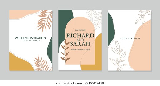 Set von pastellfarbenen Einladungs-Designs mit handgezeichnet Blumendekorationen. abstrakter botanischer Hintergrund. Für Bücher, Einladungen, Planer, Kataloge, Bindemittel, Tagebücher, Broschüren, Notebooks