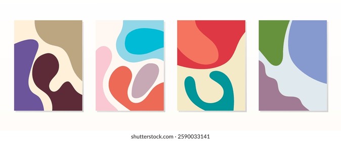 SET PASTEL COLOR. POSTER BACKGORUND WITH AESTHETIC HAND DRAWN ORGANIC SHAPE  DESIGN VECTOR TEMPLATE GOOD FOR POSTER, WALLPAPER, COVER, FRAME, FLYER, SOCIAL MEDIA, GREETING CARD