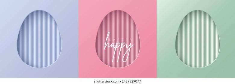 Set of pastel colored 3D egg shape frame design. Collection of geometric backdrop for easter product display, spring festival design, happy easter card, presentation, luxury banner, cover and web.