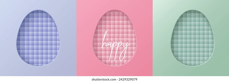 Set of pastel colored 3D egg shape frame design. Collection of geometric backdrop for easter product display, spring festival design, happy easter card, presentation, luxury banner, cover and web.