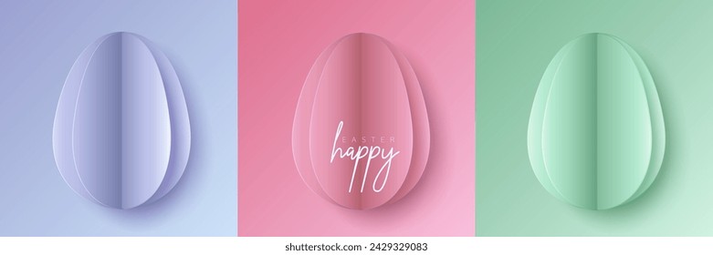 Set of pastel colored 3D egg shape frame design. Collection of geometric backdrop for easter product display, spring festival design, happy easter card, presentation, luxury banner, cover and web.
