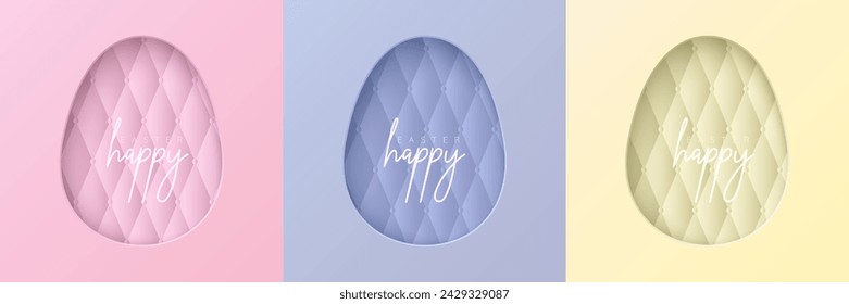 Set of pastel colored 3D egg shape frame design. Collection of geometric backdrop for easter product display, spring festival design, happy easter card, presentation, luxury banner, cover and web.