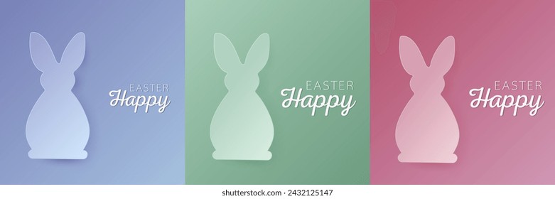 Set of pastel colored 3D rabbit shape design. Collection of bunny backdrop for easter product, spring festival design, happy easter card, presentation, luxury banner, cover and web.