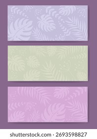 Conjunto de fundos coloridos pastel com moldura de folha de palma. Modelo para cartaz ou banner