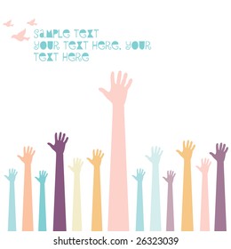 Set of pastel colored hands reaching out for help isolated on white with copy space