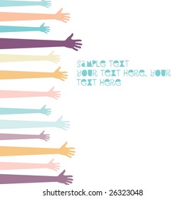 Set of pastel colored hands reaching out for help isolated on white with copy space
