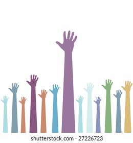 Set of pastel colored hands reaching out for help isolated on white with copy space