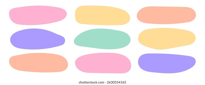 Set of pastel colored irregular text box, organic blob shapes vector illustration