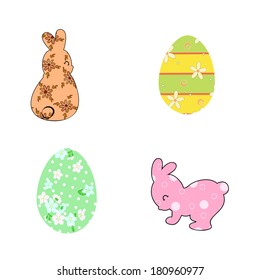 Set of Pastel Colored silhouettes of rabbit and Easter eggs