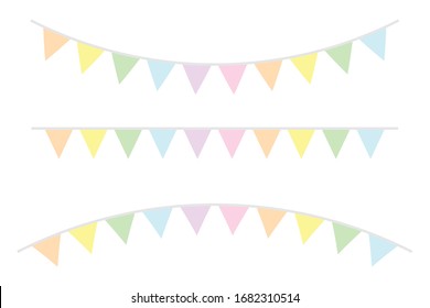 Set Pastel Colorful Flag Bunting Isolated On Background. Celebration & Congratulations. Sport Soccer, Football Decoration. festa junina brazil. Vector