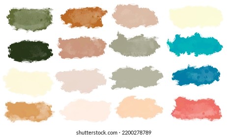 Set of pastel colorful watercolor brush isolate on white, vector.
