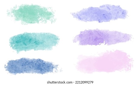 Set of pastel colorful watercolor brush isolate on white, vector.