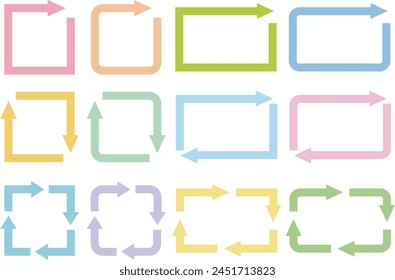 Set of pastel colors with circle arrows circulating in squares