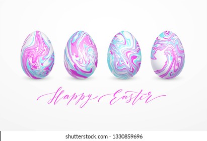 Set of pastel colors marbled easter eggs. Vector illustration EPS10