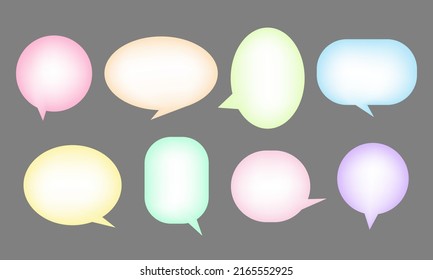 Set of pastel colors speak bubble text, chatting box, message box outline cartoon vector illustration design. Balloon doodle style of thinking sign symbol on grey color background.