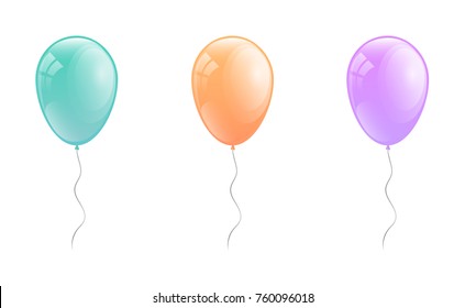 Set of pastel coloured balloons. Vector.