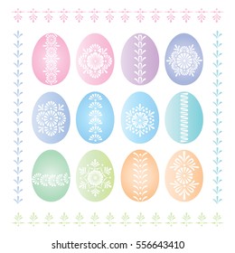 Set of pastel Easter eggs with traditional wax decor
