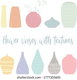 Set of pastel flower vases with texture