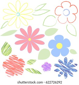 A set of pastel flowers painted in different ways for summer or spring design