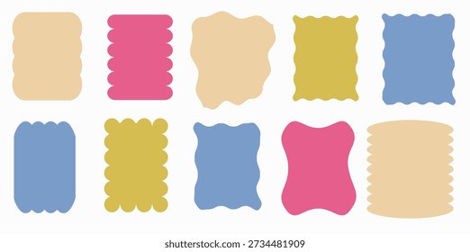 Conjunto de forma libre pastel, marco en zig zag, borde de Diseño gráfico groovy, elemento de Vector, estilo áspero moderno