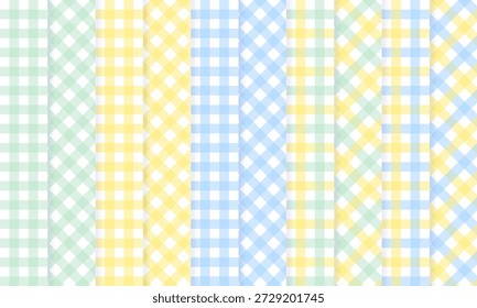 Set of pastel gingham seamless pattern for Easter, spring.Plaid repeat pattern background wallpaper.