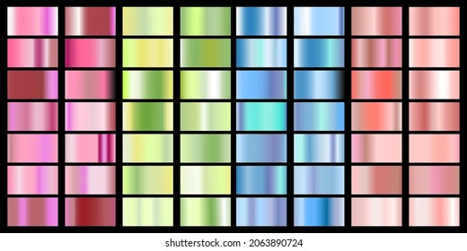 Set Pastel gradient Chrome color foil texture background. vector golden, copper brass and metal  template.